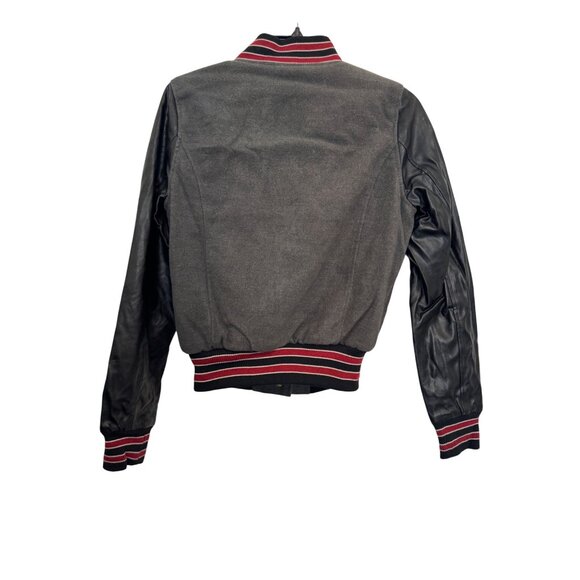 Vintage No Boundaries Womens Varsity Jacket Size S Gray/Red Black Faux Leather S - Picture 2 of 5